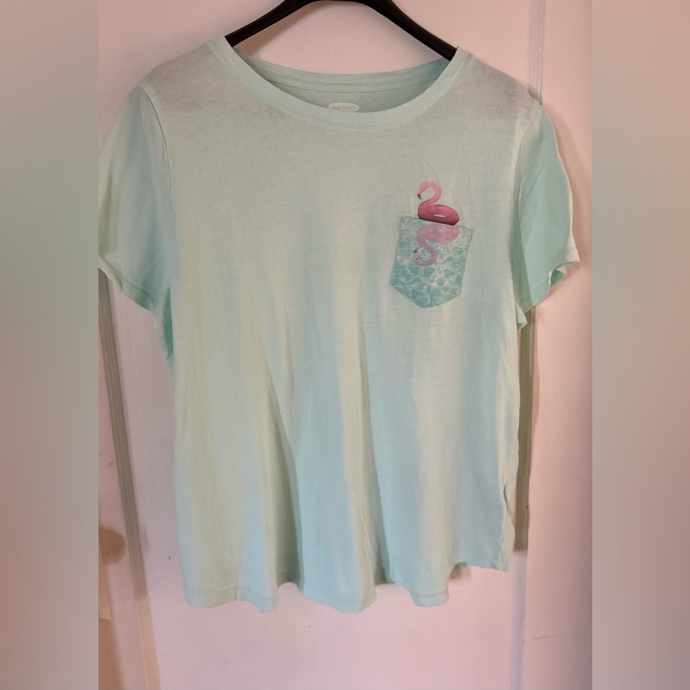 Mint Light Green T-Shirt with Flamingo Pocket